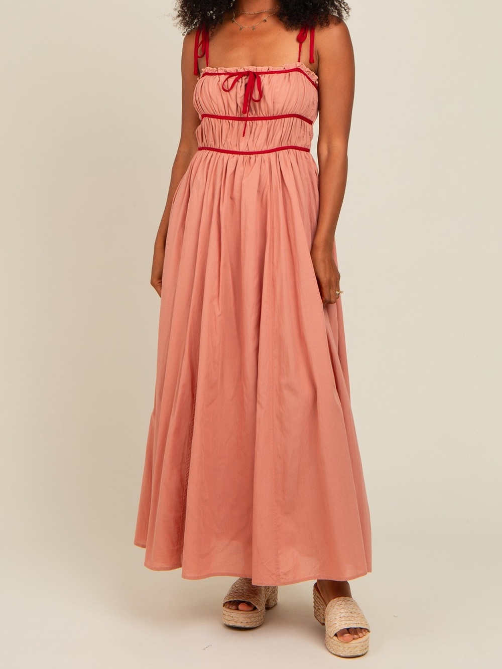 In Bloom Peach Maxi Dress with Red Accents